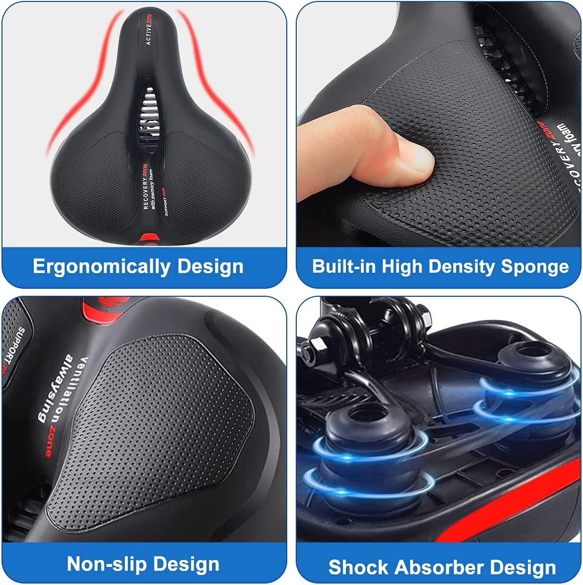 Comfort Bike Seat Wide Bicycle Saddle Memory Foam Padded Soft Cushion w/ Reflect