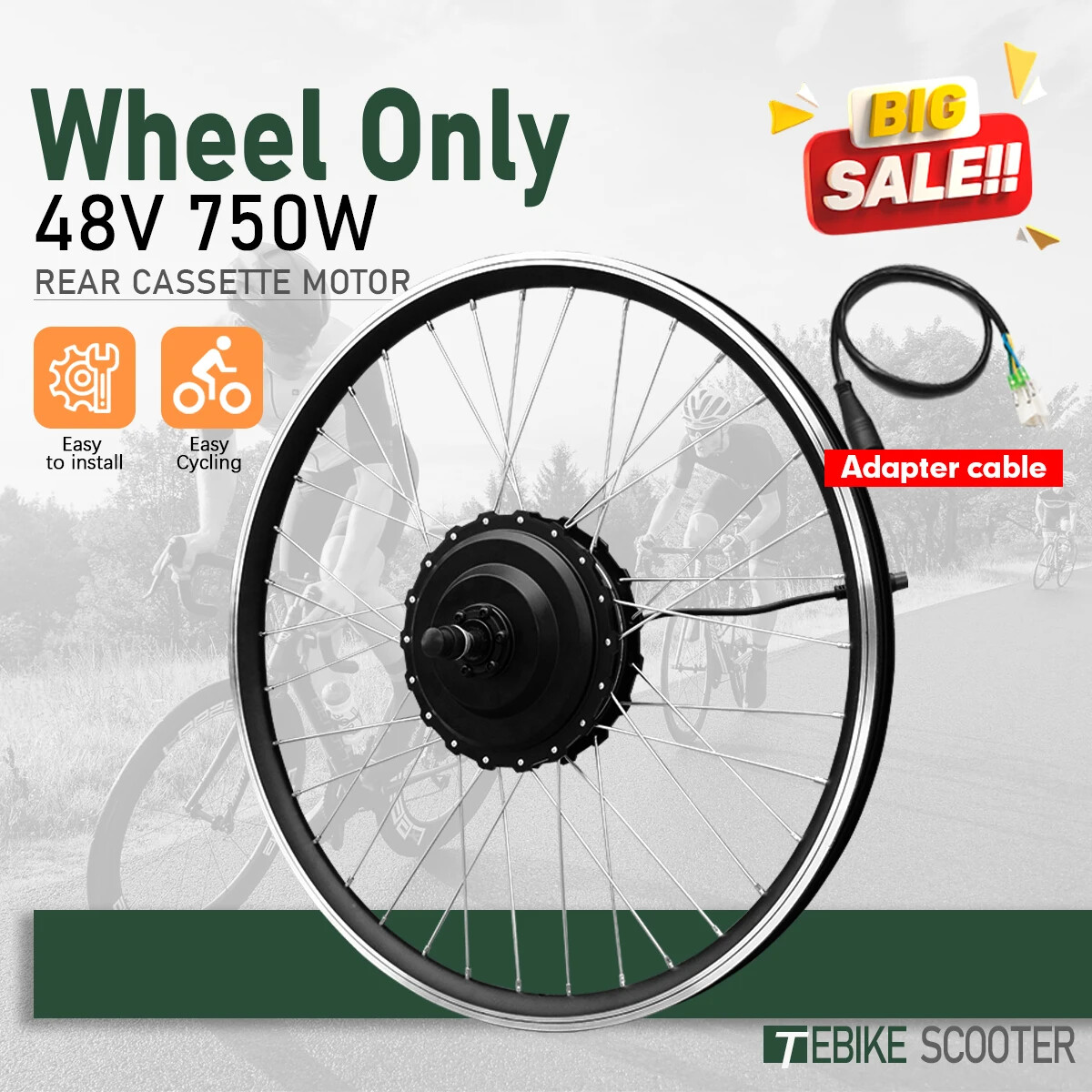 E-bike Conversion Kit 48V 750W Rear Brushless Hub Motor Wheel Dropout 142mm