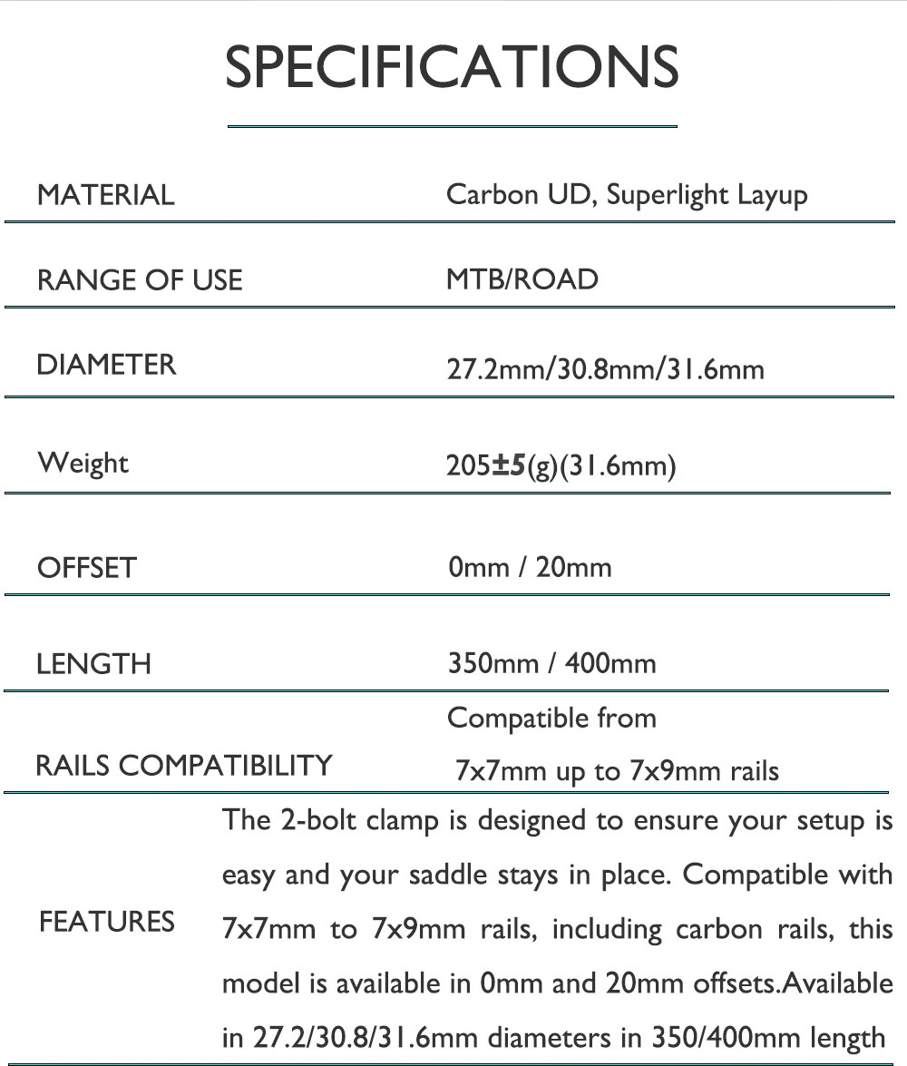 Carbon Fiber Bicycle Seatpost 0 20mm Offset 350mm 400mm Length for MTB Road Bike