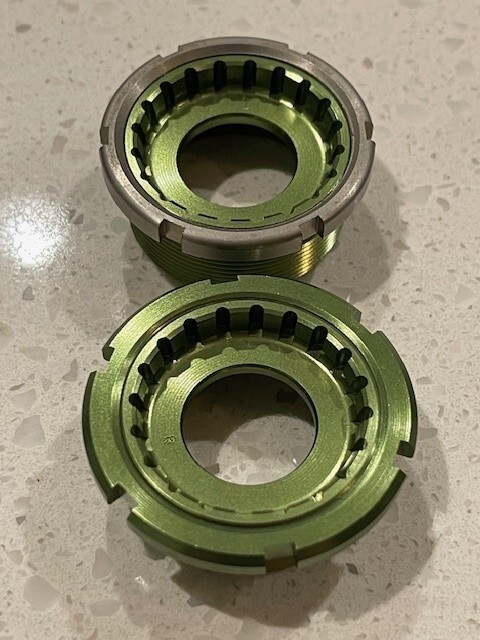 Aluminum English Standard Bottom Bracket Cups. Vintage. BSA with lock rings.