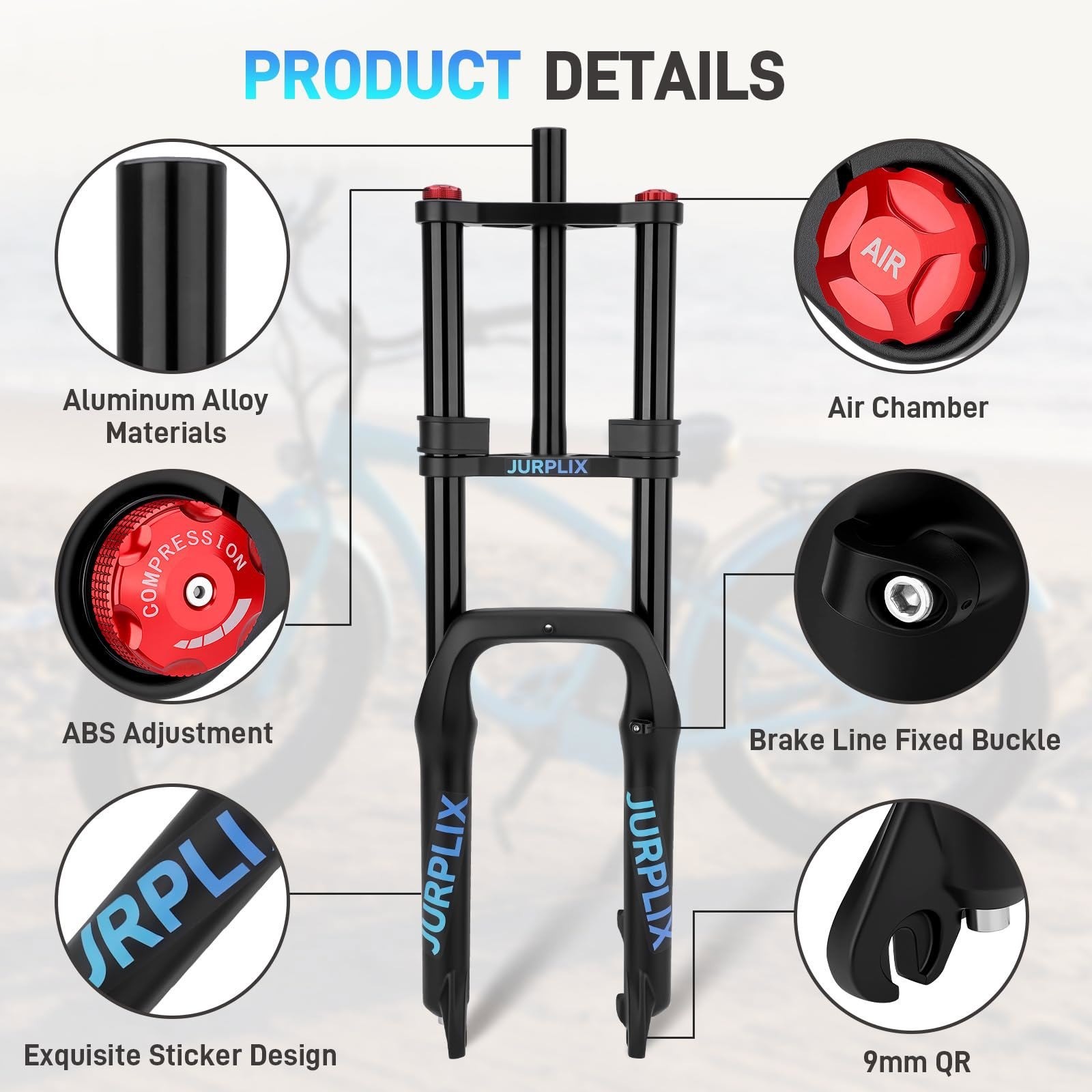 20″ 4.0 Air Suspension Fork Double Shoulder For Snow Beach E-MTB Bike Fat Tire