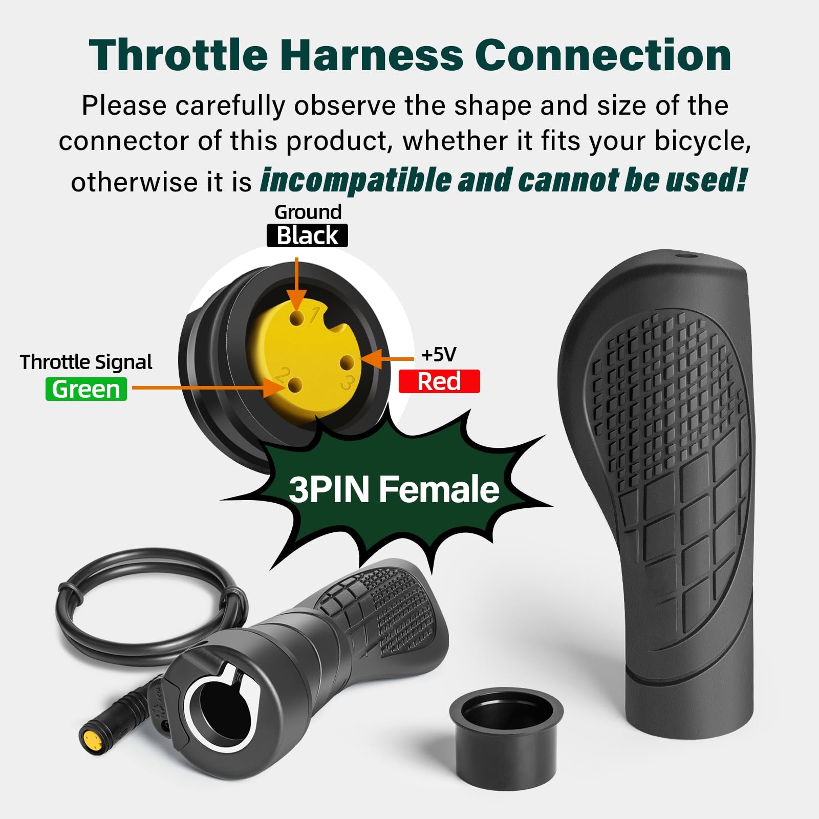 3 Pin Female Ebike HalfTwist Throttle For BAFANG BBS01B BBS02B BBSHD Motor