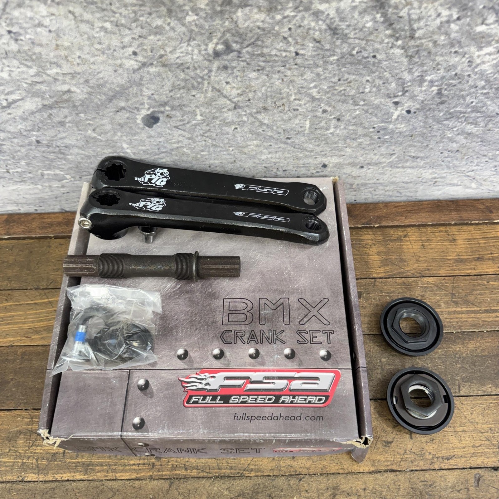 FSA The Pig BMX Crank Set 180mm NOS Forged Cromo Black 3pc BB Steel