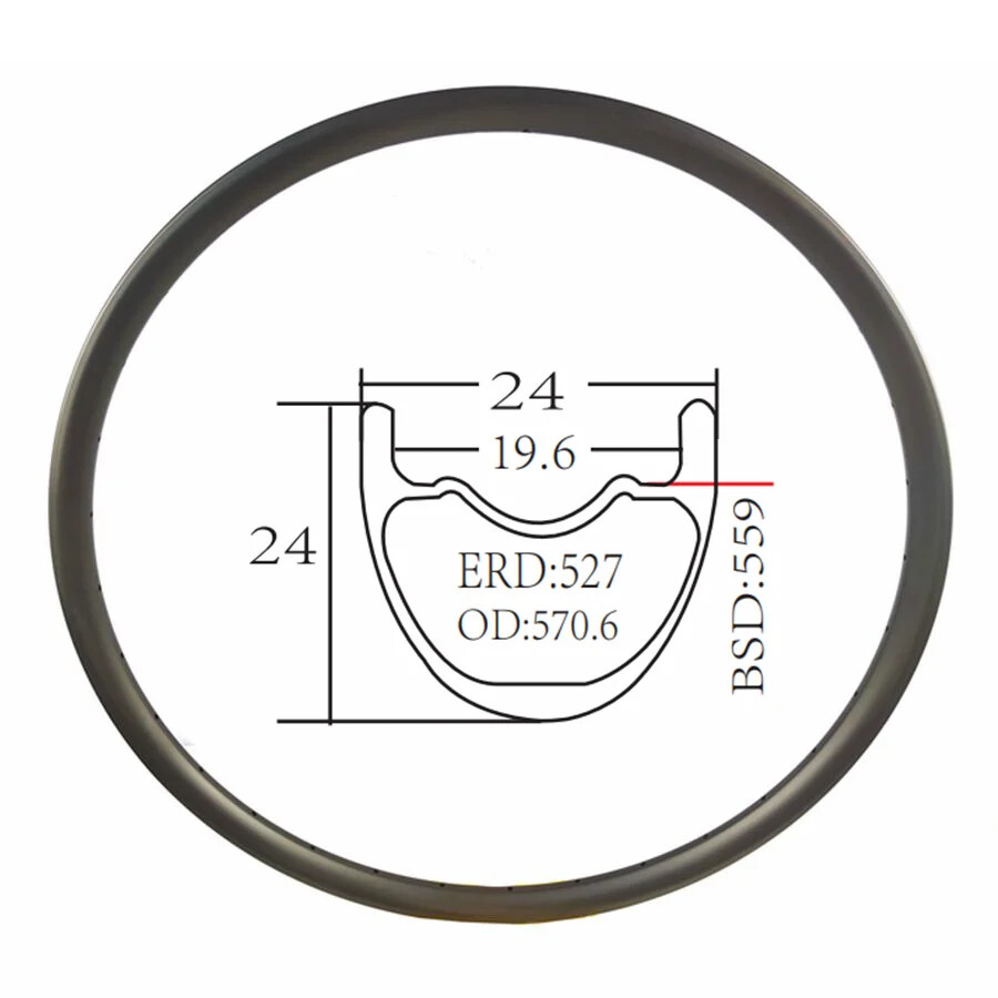 24MM*24MM Carbon MTB Rim 26/27.5/29inch Hookless Tubeless Mountain Bike Rim