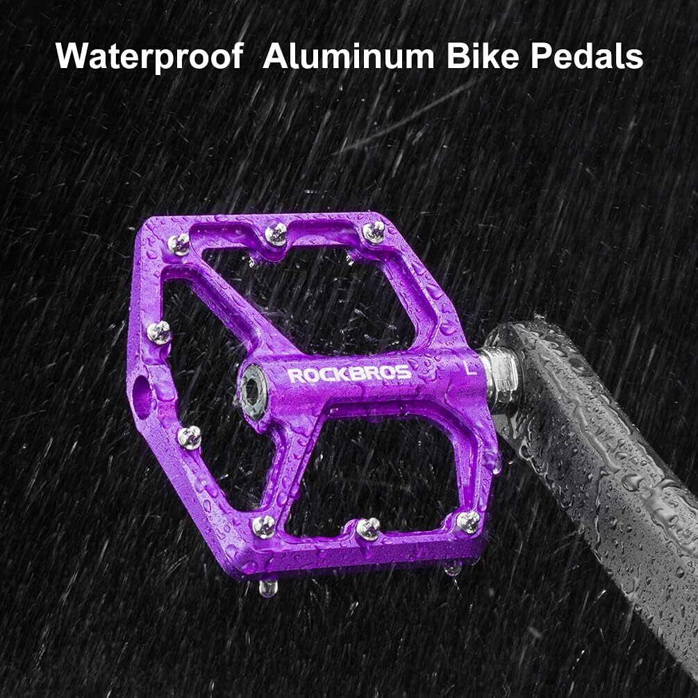 ROCKBROS Bike Pedals 9/16» Aluminum Alloy Flat Wide Platform Pedals 4 Bearings