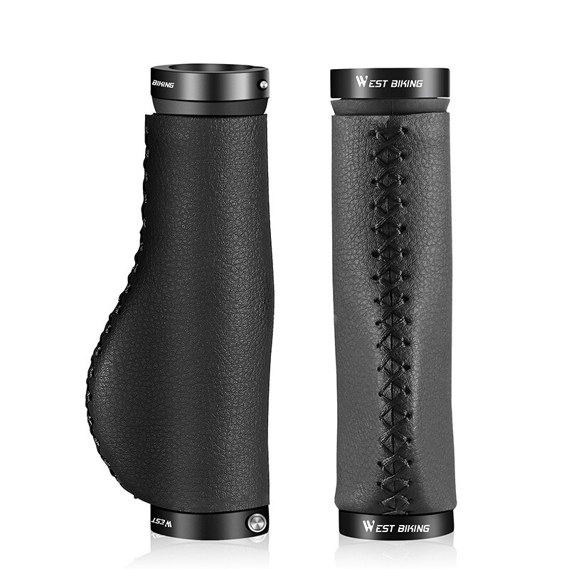 WEST BIKING MTB Fahrradgriffe Lock-on Leder Fahrrad Griff 22.2mm Schwarz