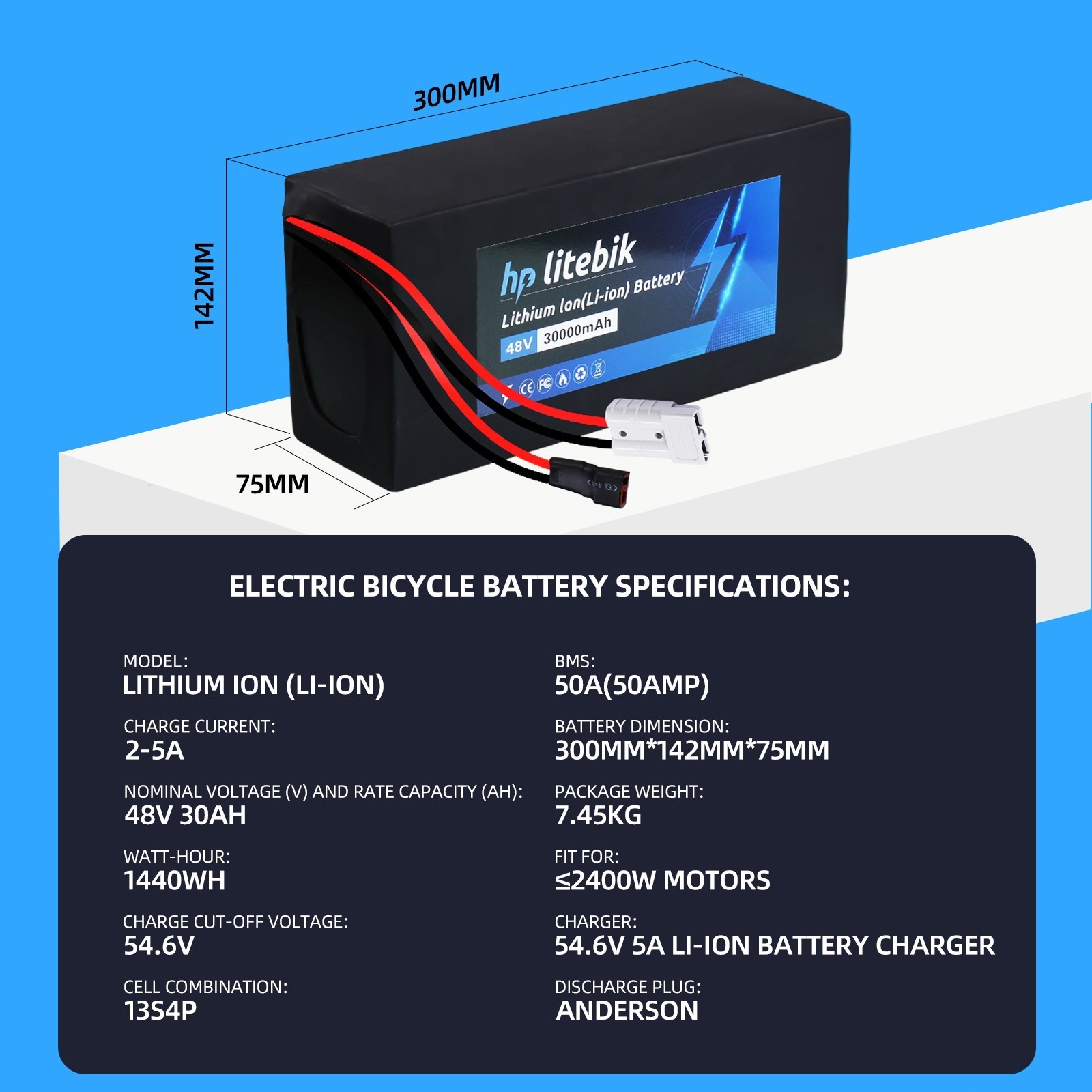 48V/52V/60V/72V Ebike Lithium Battery 20Ah/30Ah for 2400W-3600W Electric bicycle