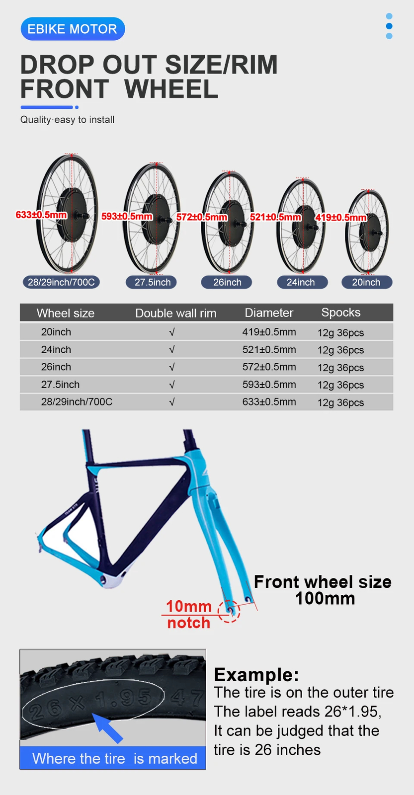 Electric Bicycle 48V 1500W Front Brushless Hub Motor Wheel Kit 20-29 Inch 700C