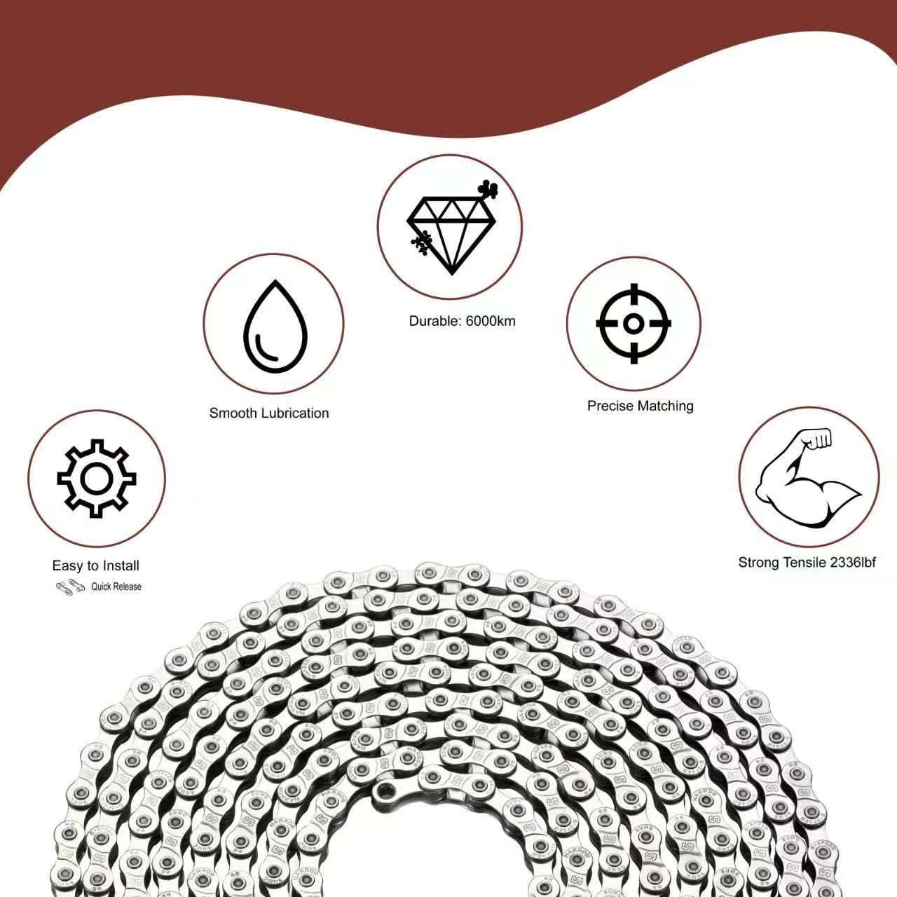 E bieke Chain 136 Links 6/7/8Speed, 2336lbs High-Strength Carbon Steel Replac…