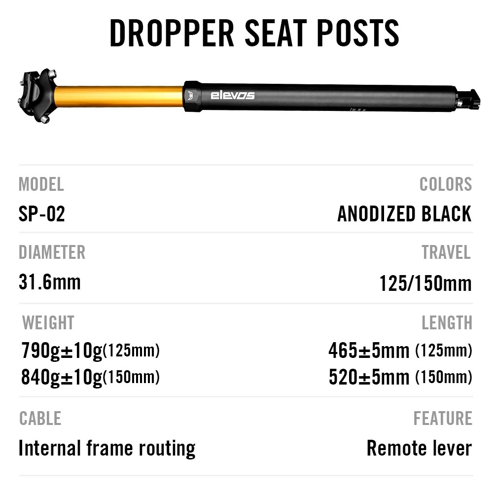 MTB Dropper Seatpost 31.6mm 125/150mm Down Pull Internal Cable Remote Control