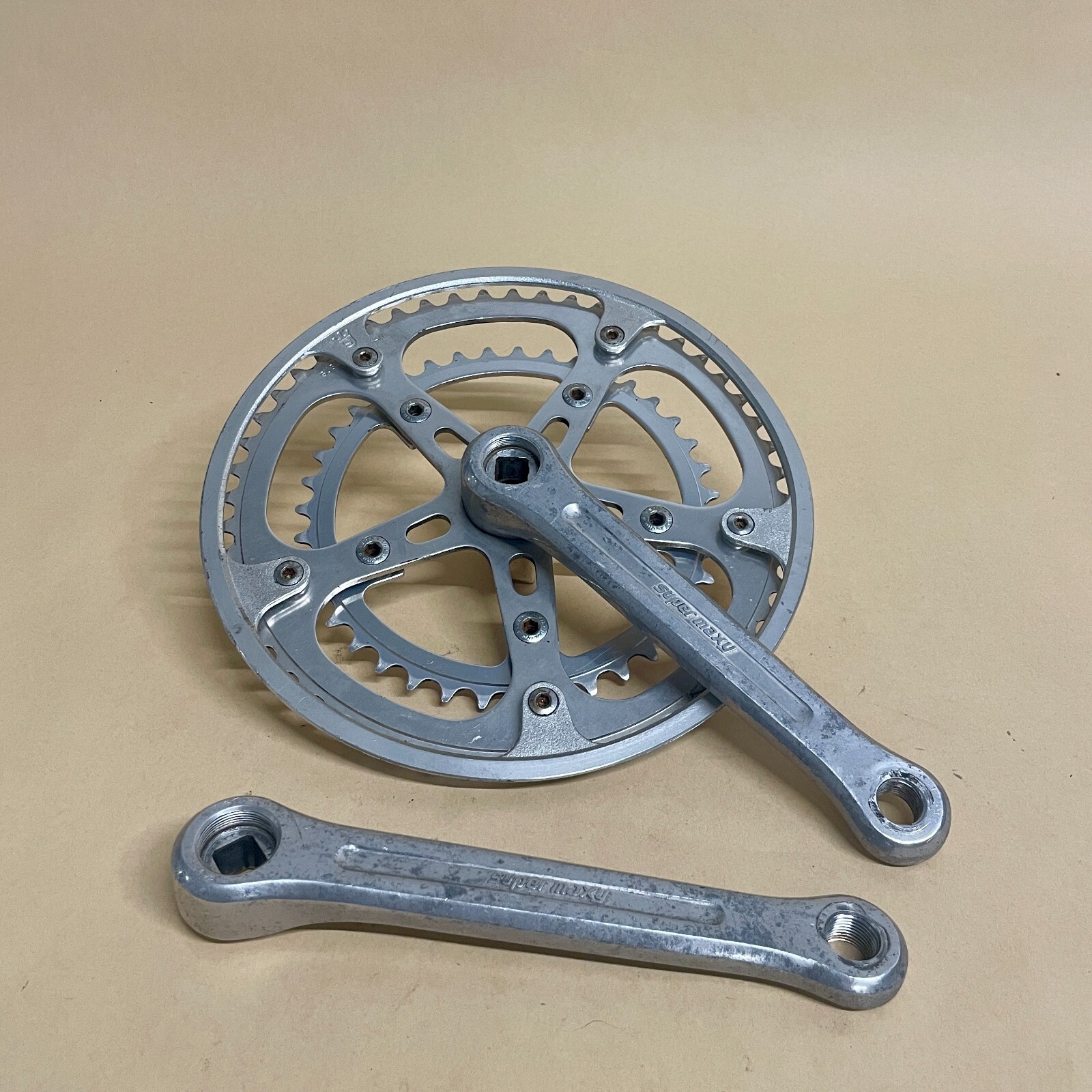 Vintage Sugino Super Maxy 170mm Crankset, 52/39T w/ Chainguard, 110BCD