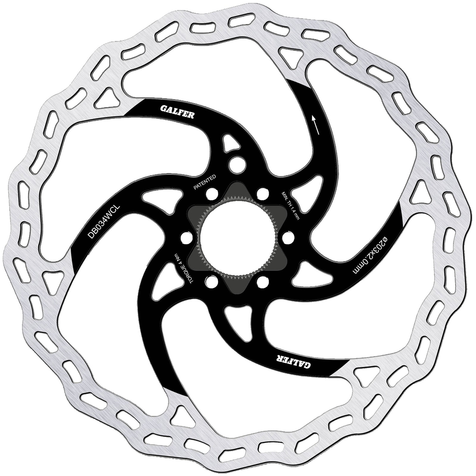 Galfer 203mm Center Lock Rotor 2.0mm High Carbon Stainless Steel, Black/Silver