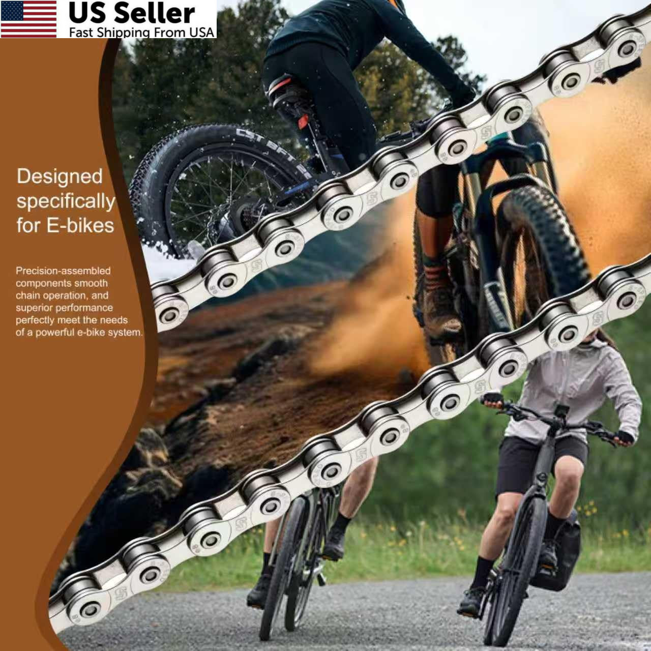 Heavy Duty Ebike Chain 6/7/8 Speed 136 Links, High Speed, Dark Silver