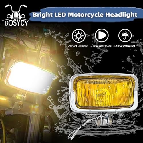 Vintage Motorcycle Headlight 6.5″x 3.5″ Upgraded LED 1025 chrome amber lens