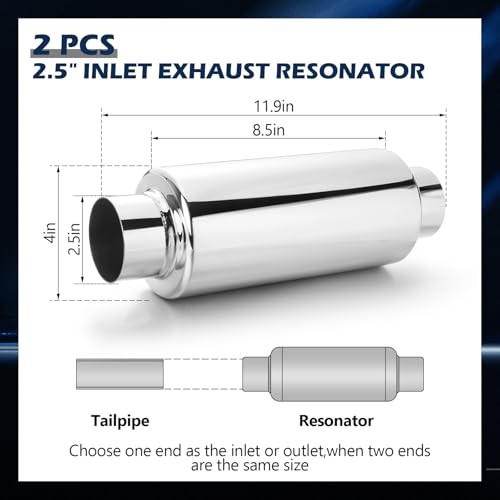 Relaxweex 2 Pcs 2.5″ Inlet Exhaust 2.5″ Inlet 11.5″ Overall Length Silver