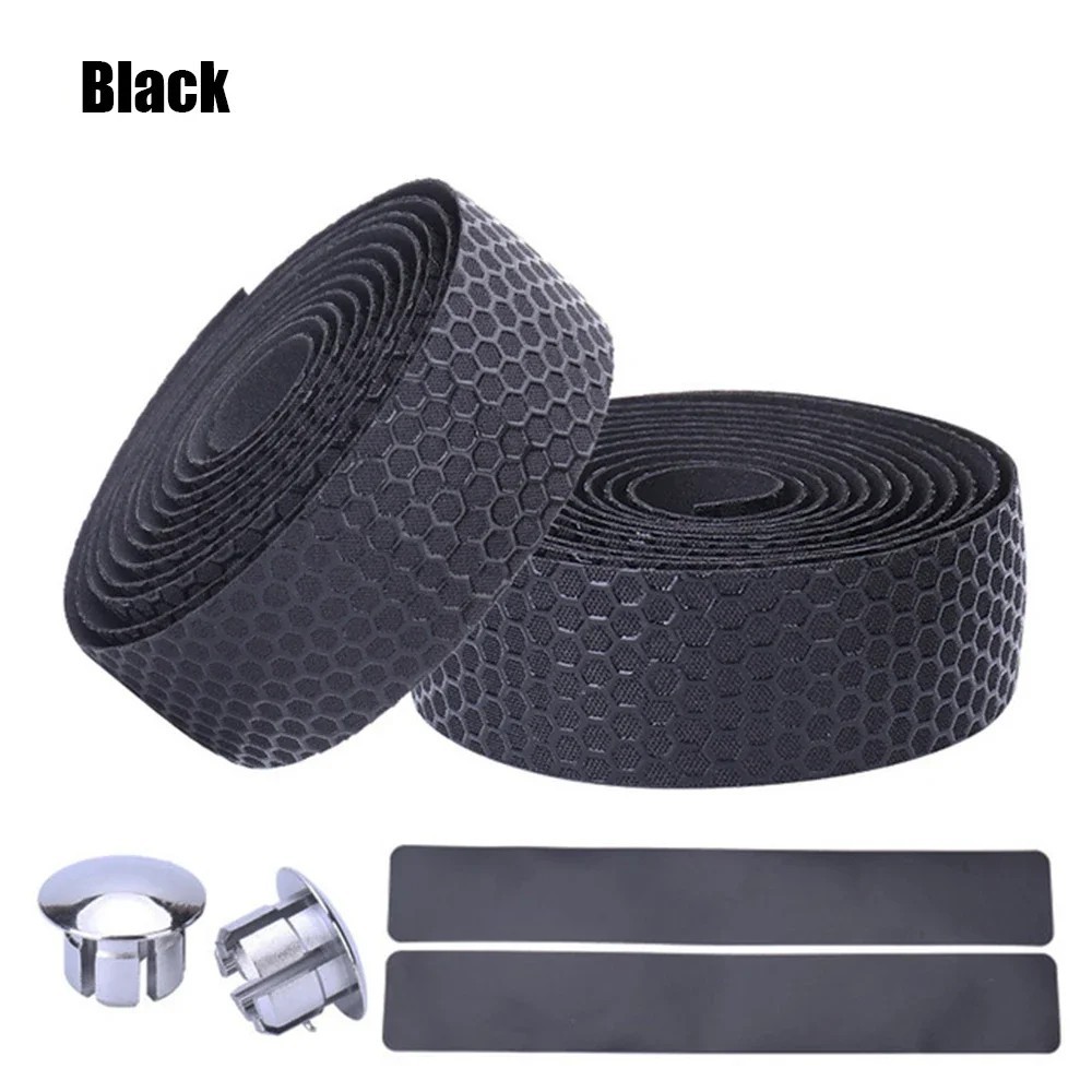 1 Pair EVA Bike Handlebar Tape Road Bicycle Anti-Slip Bar Wrap End Plugs Black
