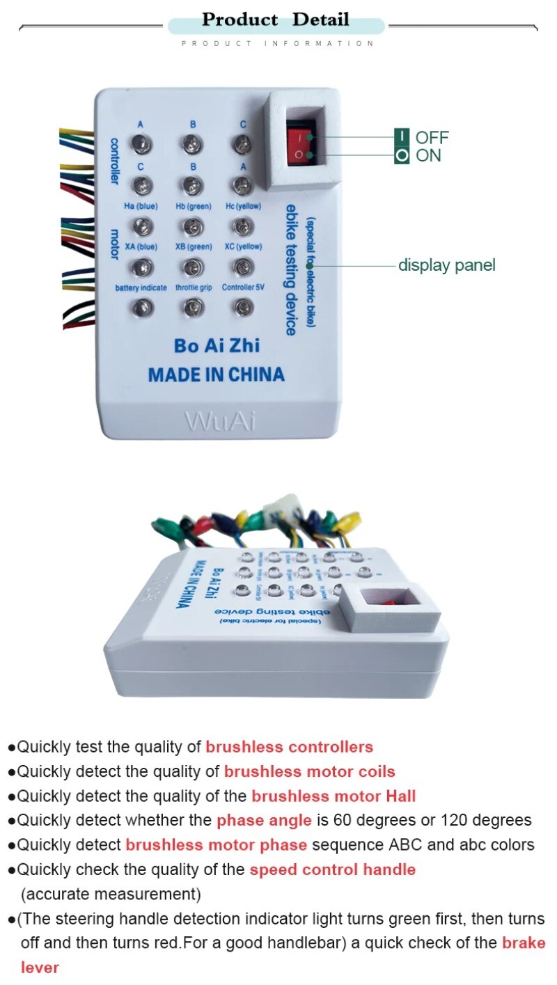 24V 36V 48V 60V 72V Electric Car Bicycle Brushless Motor Controller Tester