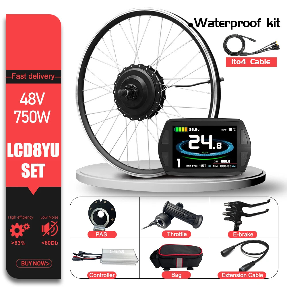 MTB Electric Bike Conversion Kit 48V 750W 20-29In 700C Brushless Hub Motor Wheel