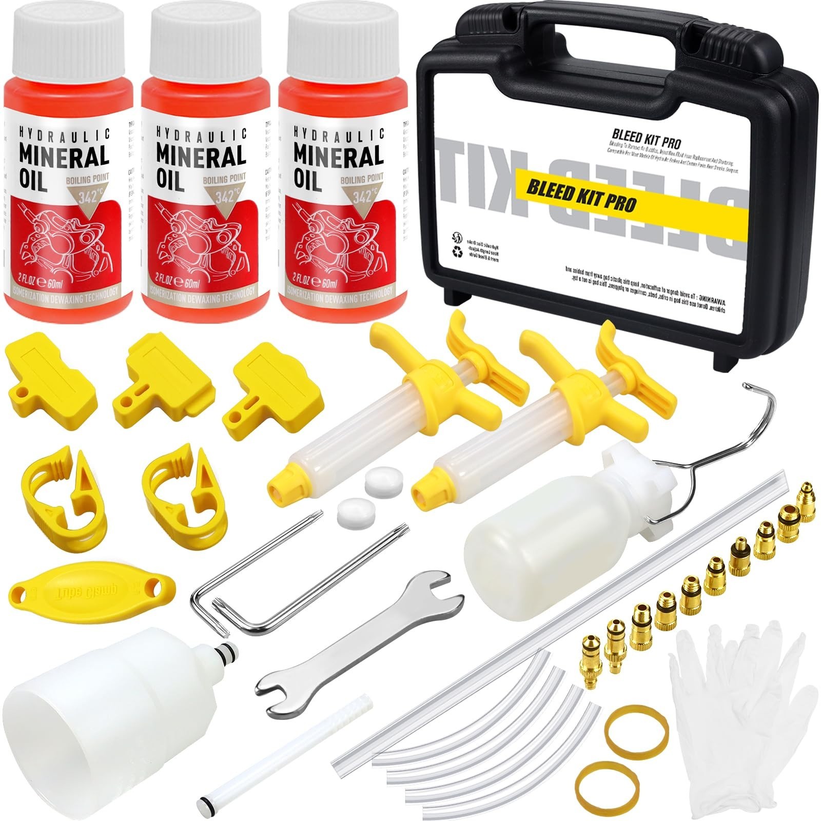 Hydraulic Brake Bleed Kit for MTB/Road Bikes, 180ml Mineral Oil, Metal Adapters