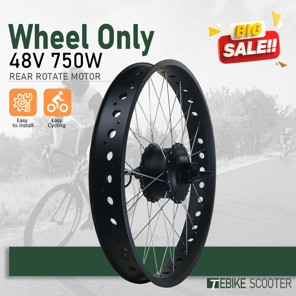 48V 750W Snow Electric Fat Bike 4.0 Tire Rear Rotate Brushless Hub Motor Wheel