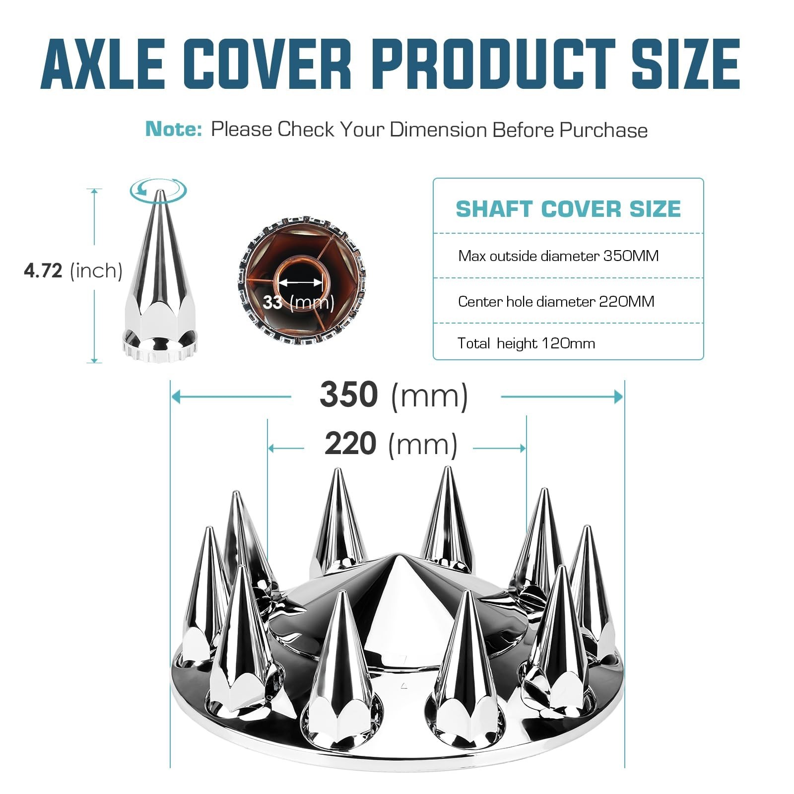 ABS Chrome Plastic Front Axle Cover Kit Spike Axle Wheel Covers 33mm Thread-O…