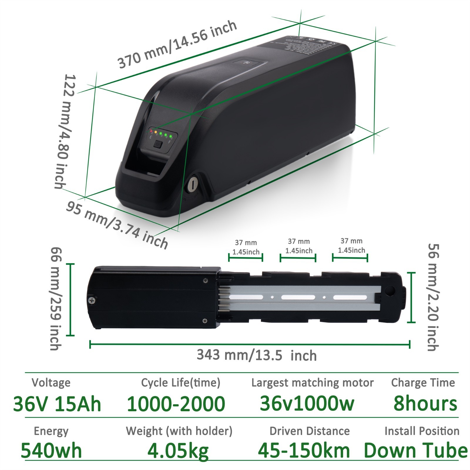 4PIN/5PIN 52V 48V 36V 10/15/20Ah 200W-2000W Electric Bicycle Lithium Battery