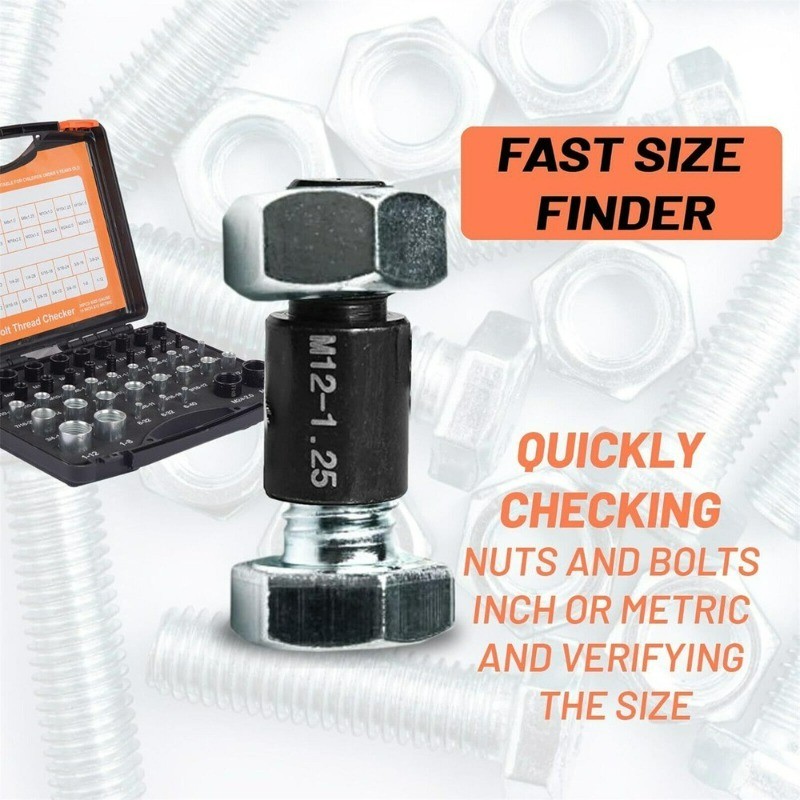 Inch & Metric Sizes Bolt/Nut Identifier 44pcs Nut/ Bolt Thread Checker Gauge Box