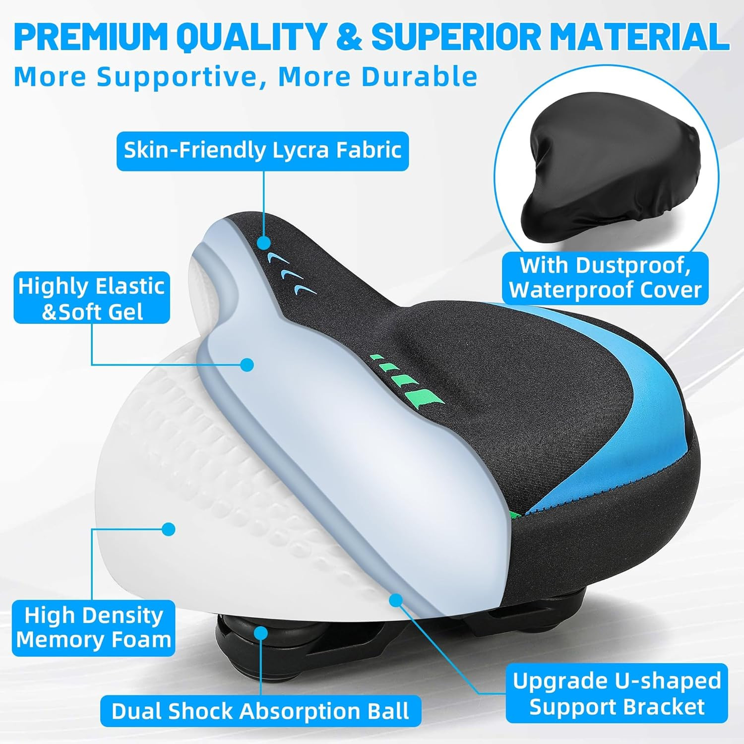 Oversized Bike Seat for Men & Women, Comfortable Gel Padded, Extra Wide Bicycle