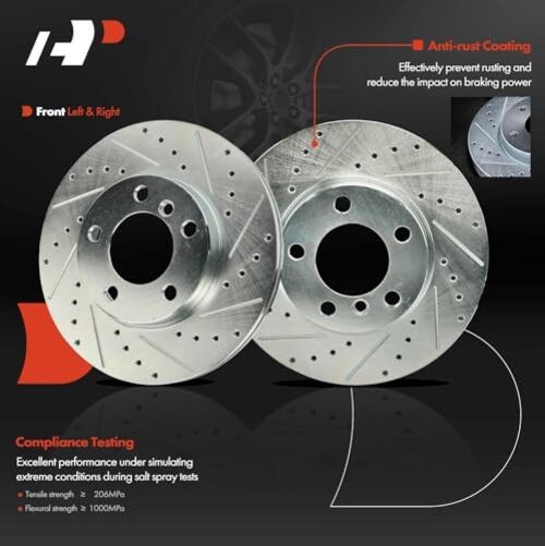 11.57 inch (294mm) Disc Brake Rotors + Ceramic Pads Front Drilled and Slotted