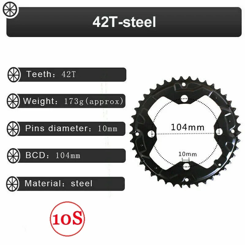 Bicycle Chainring 104/64BCD MTB Chainwheel 24T 26T 28T 32T 38T 42T 44T Double/Tr