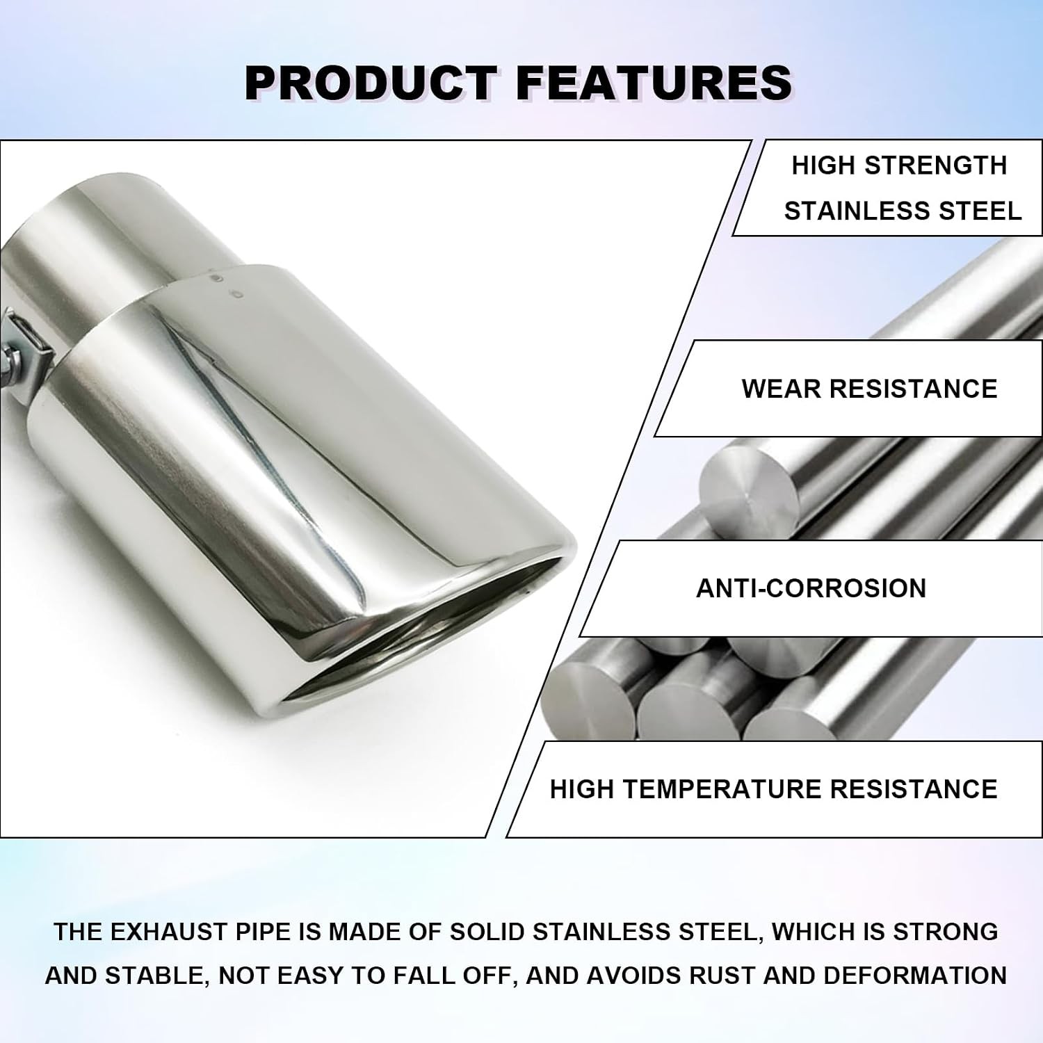 Stainless Steel Car Exhaust Tip 2.5″-3.3″ Adjustable Chrome Silver Straight