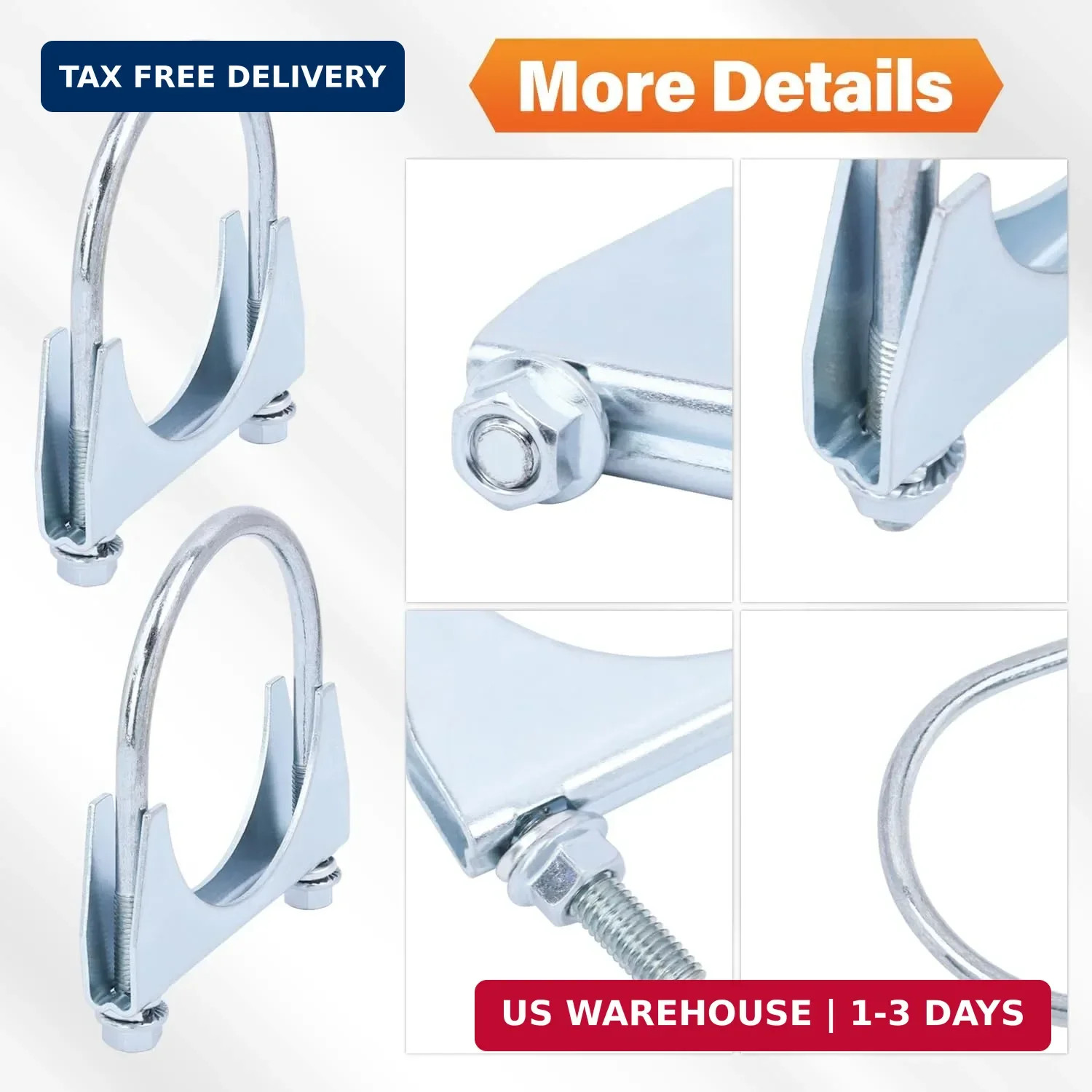2 Pack 3″ U Bolt Clamp Saddle-Style Muffler Exhaust Clamps on Tip Pipes 76 mm St