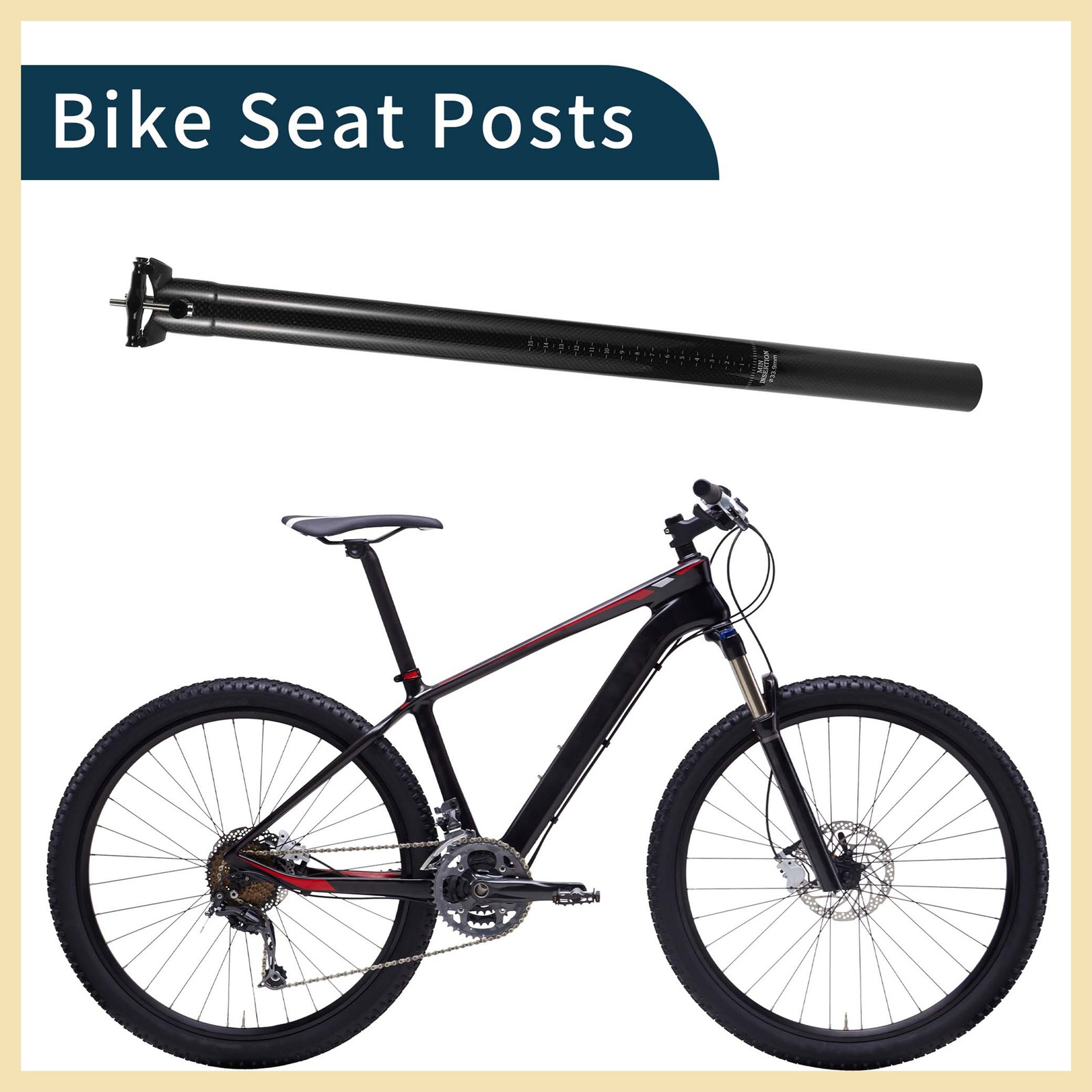 Bike Suspension Seatpost 33.9x500mm Saddle Post Seat Gloss Black