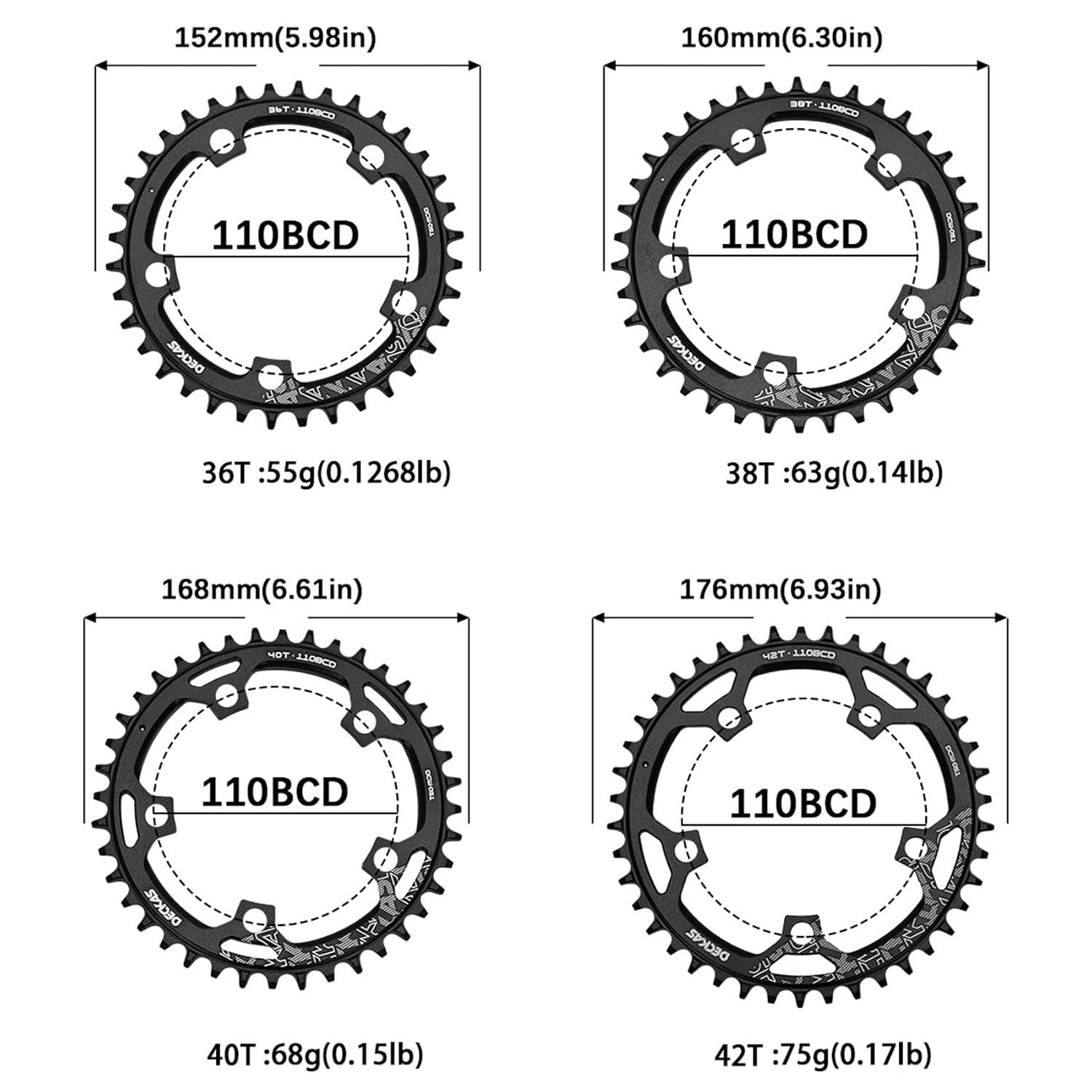 110 BCD Narrow Wide Chainring 50T Round Chainring 36-52T BCD Chainring Set