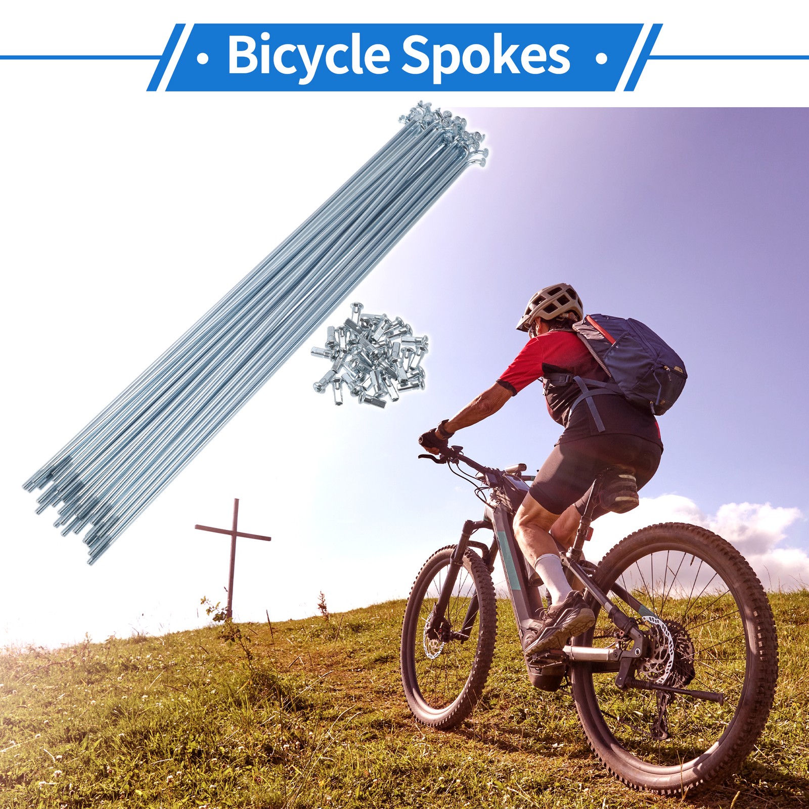 1 Set 12G 257mm Length Bicycle Spokes Nipple Carbon Steel Galvanized Universal