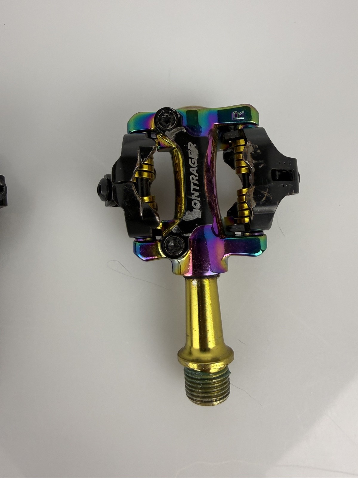 BONTRAGER COMP Oil Slick MTB SPD Pedals. Good Condition. Rainbow colors.