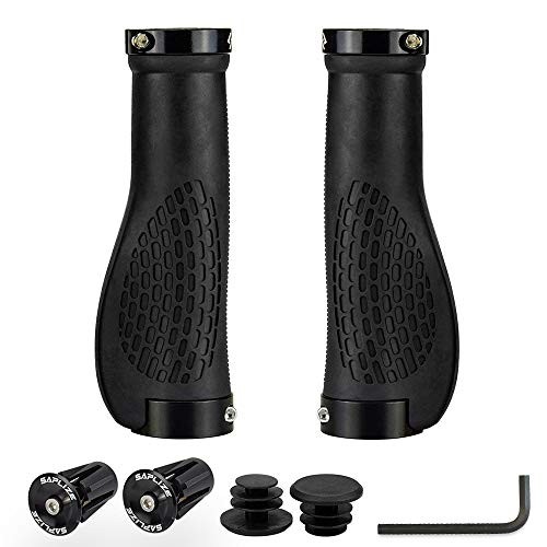 Bike Handlebar Grips, Multi Black, Black Rings, With Aluminium End Caps