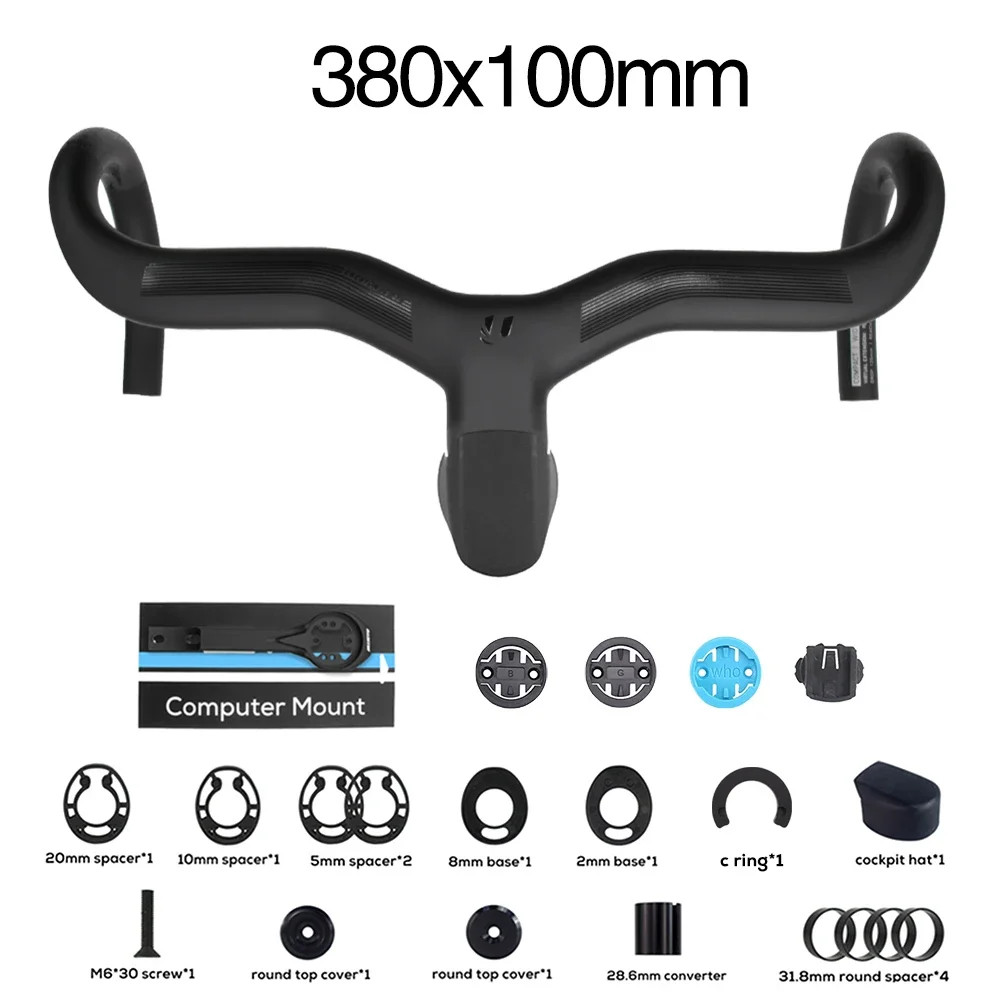 Road Bike -6° Rise Carbon Integrated Drop Bar 28.6mm Internal Routing with Mount