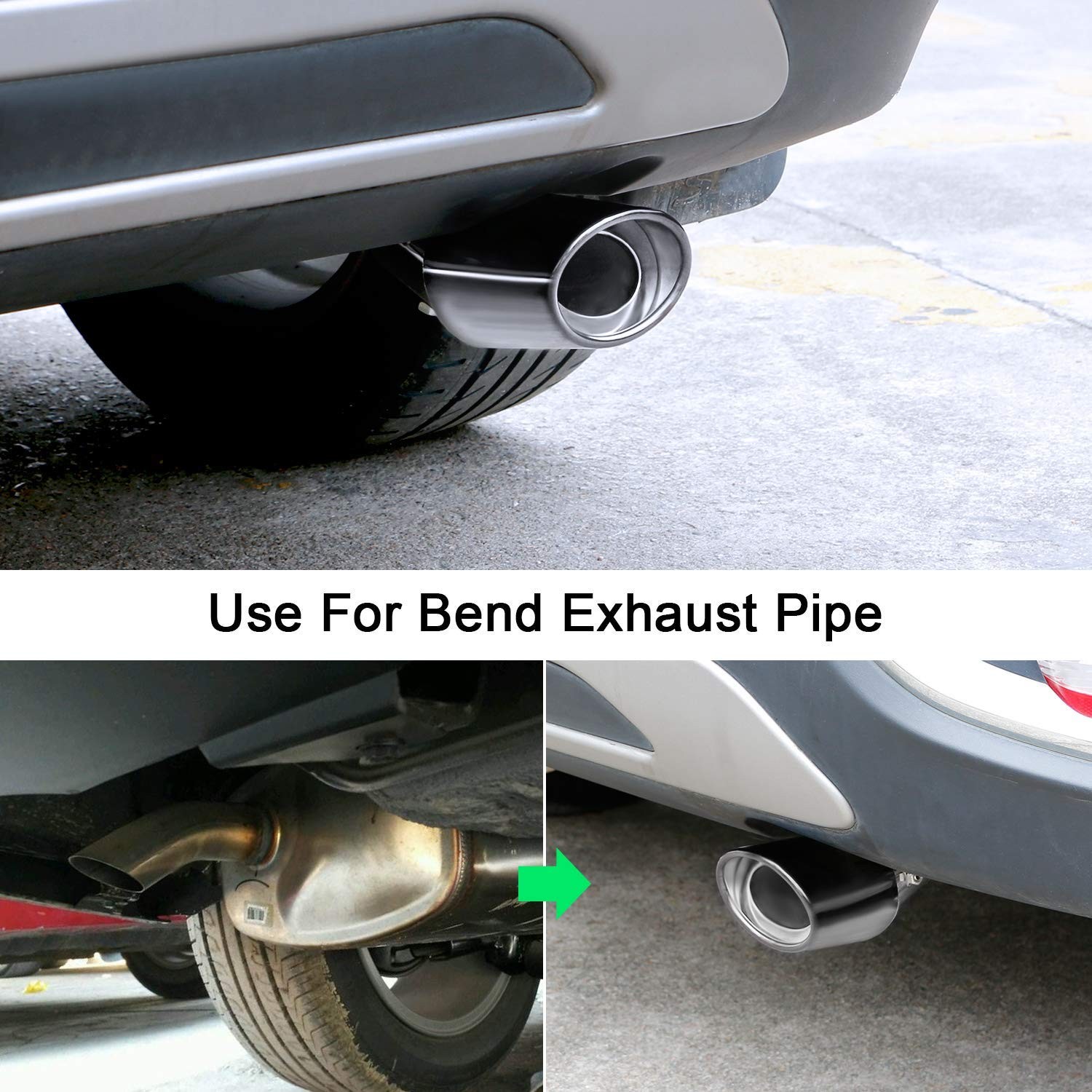 Dsycar Universal 1.75-2.75 inch Curved Exhaust Tips, Straight, Silver
