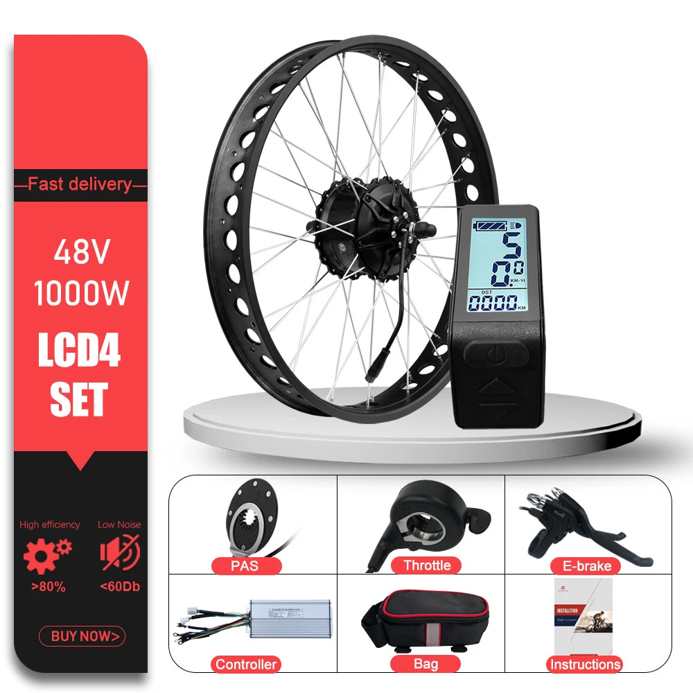 48V 1000W 4.0 Tyre Brushless Rear Hub Motor Wheel for Snow E-bike Conversion Kit