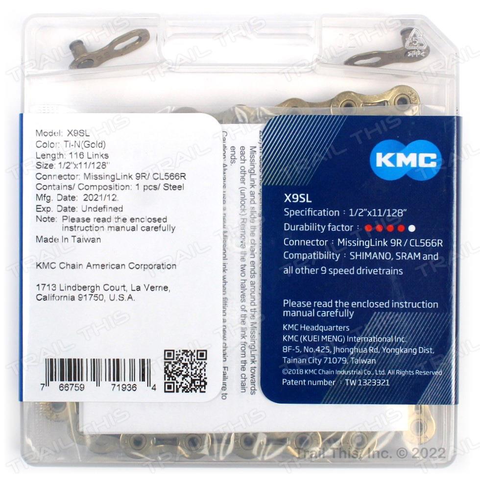 KMC X9SL Gold 9-Speed Bike Chain 116L fits Shimano SRAM Campy MTB / Road
