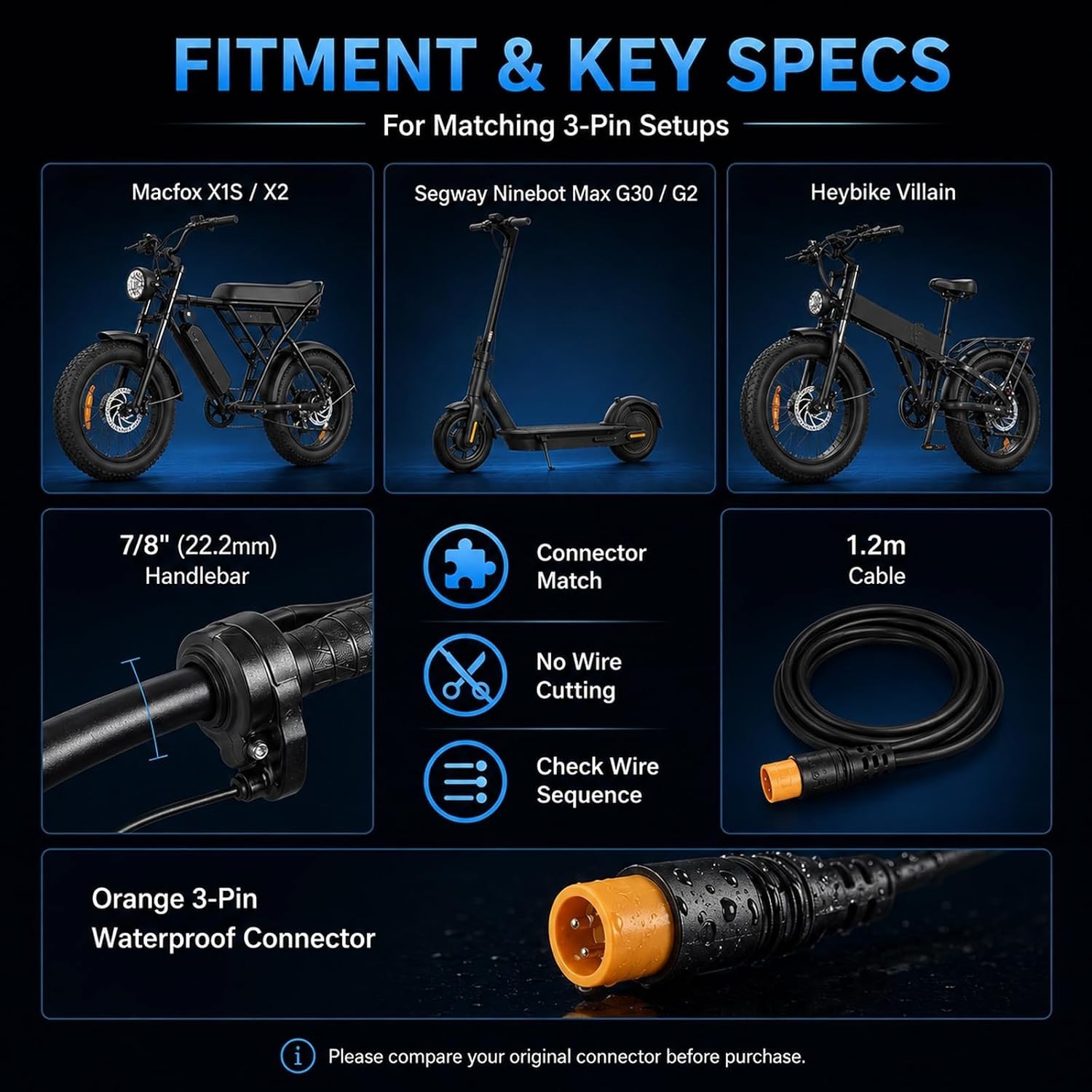 Ebike Full Twist Throttle for Macfox HappyRun Freego Heybike, 12V-72V Surron …