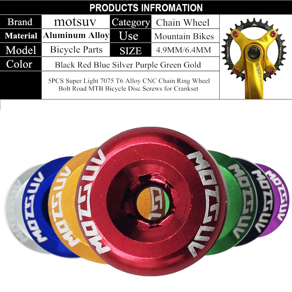 MOTSUV 5Pcs Bicycle Chainring Screw Chainwheel Bolts 7075 T6 Aluminum Alloy CNC