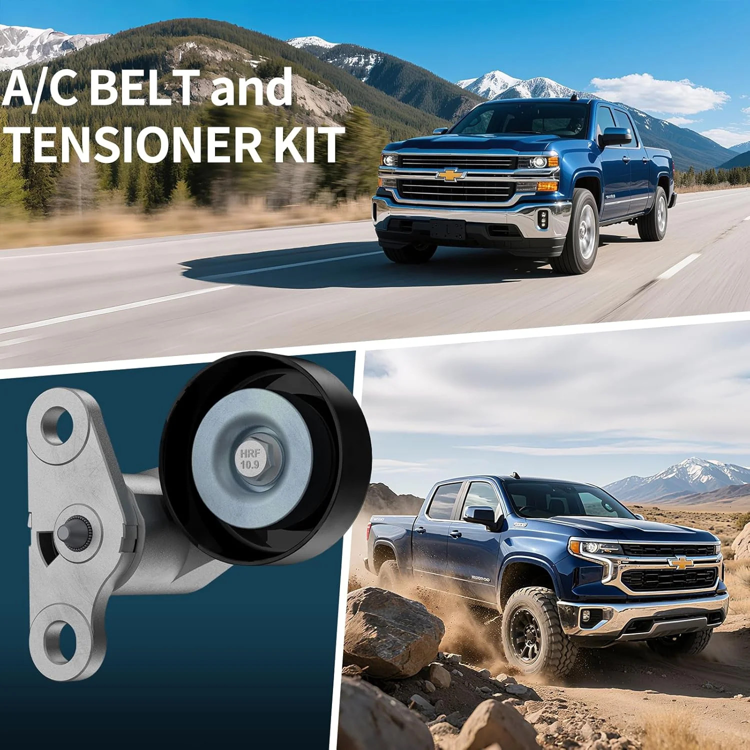 38159 A/C Belt and Tensioner Kit Compatible with Gmc Yukon 2000-2008, Sierra 199