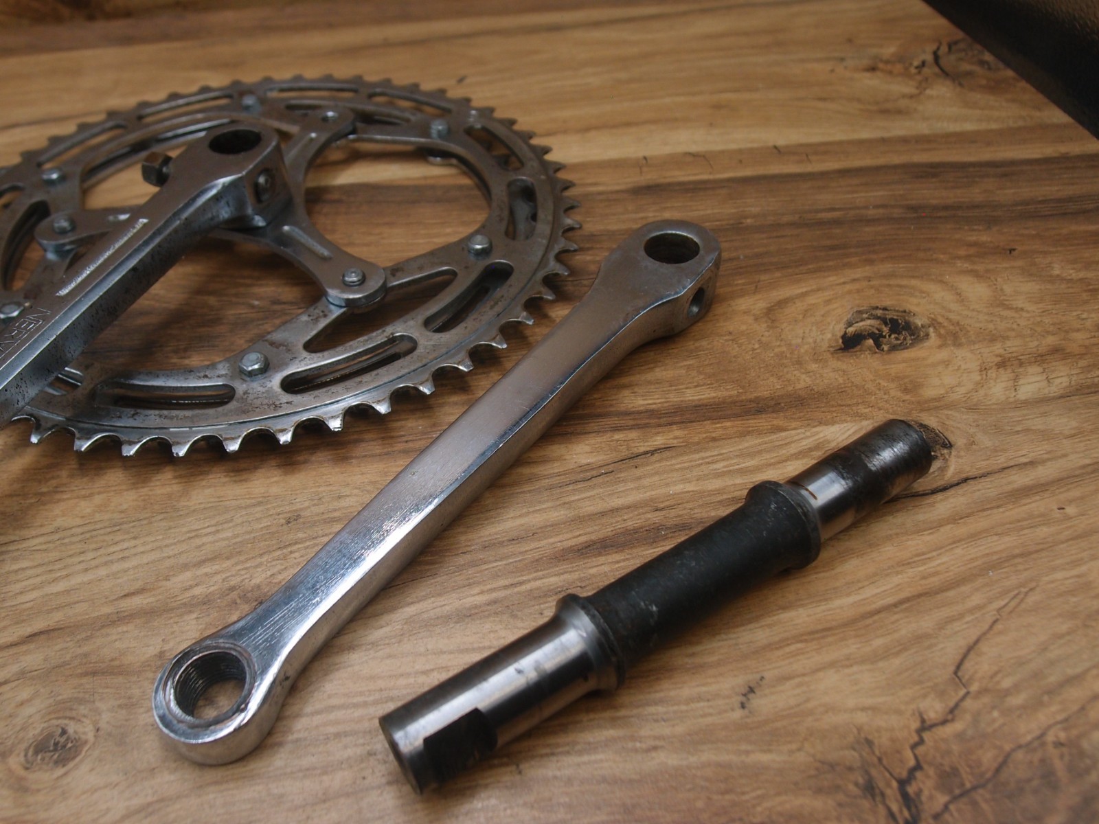 cottered crankset NERVAR made in France 52/47 T 170 mm + bottom bracket 1960’s