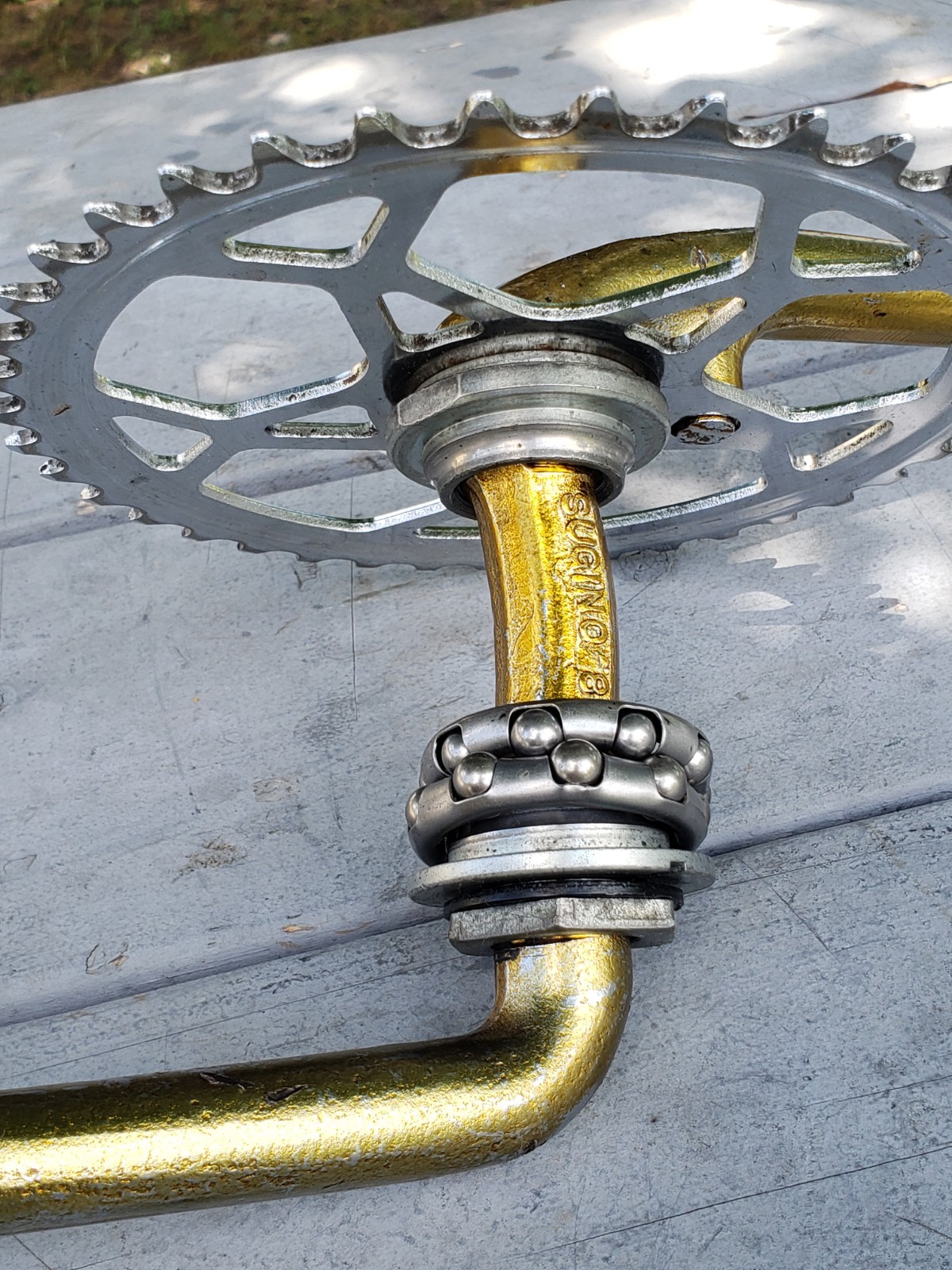 Nice! Old School Panda BMX Sugino Japan 178mm Gold Crankset 1981 40t Snowflake