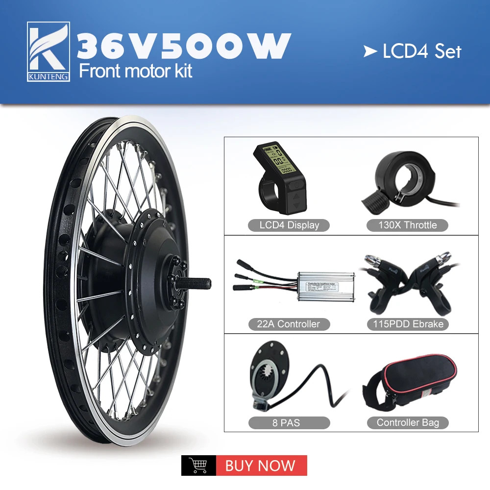 Electric Bike Conversion Kit 500W Front Hub Motor Wheel 36V 48V Waterproof Plug