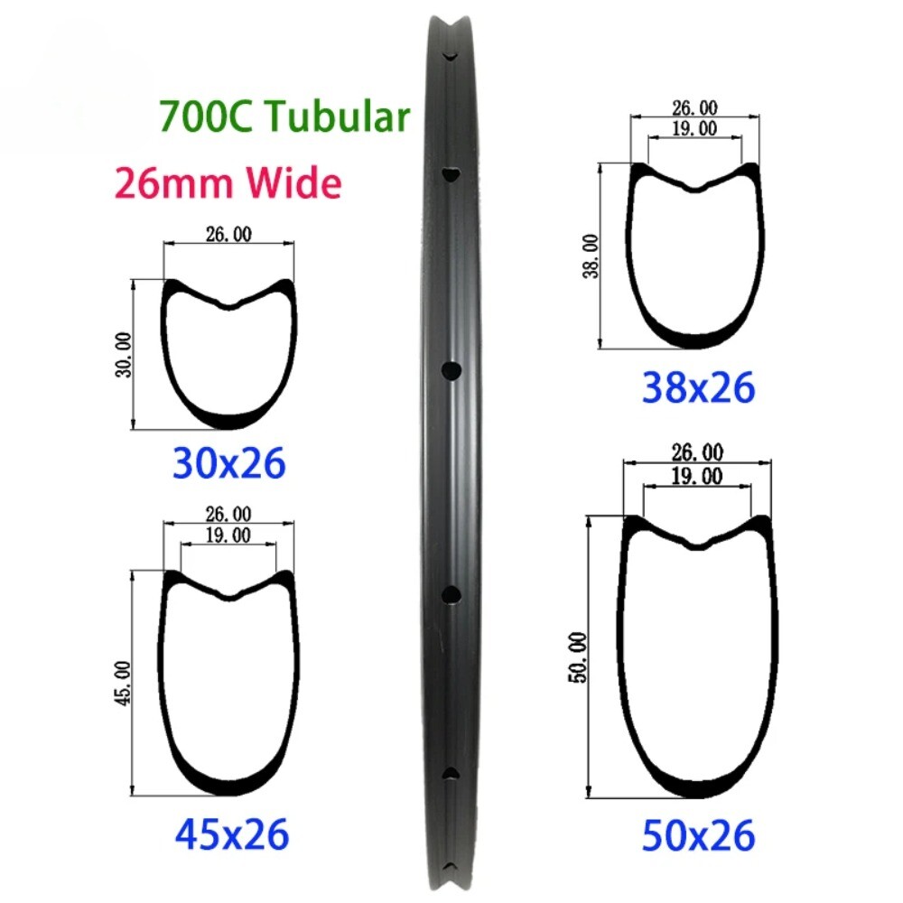 1 Pcs 700c Gravel Bike Carbon Rims Tubular 26mm Width 30mm 38mm 45mm 50mm Depth