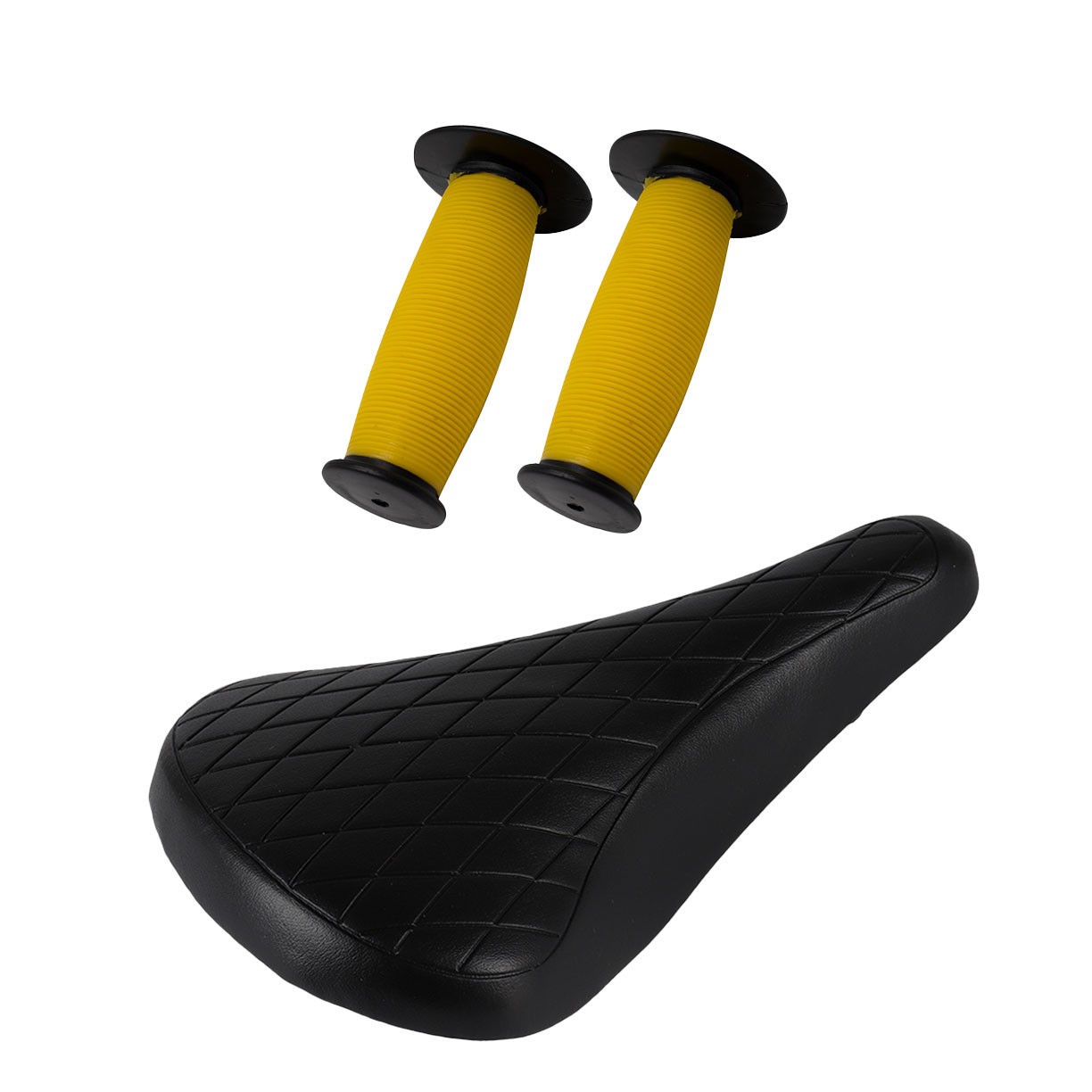PRO+ Black Diamond Saddle & Yellow/Black Mushroom Grips BMX BIKE