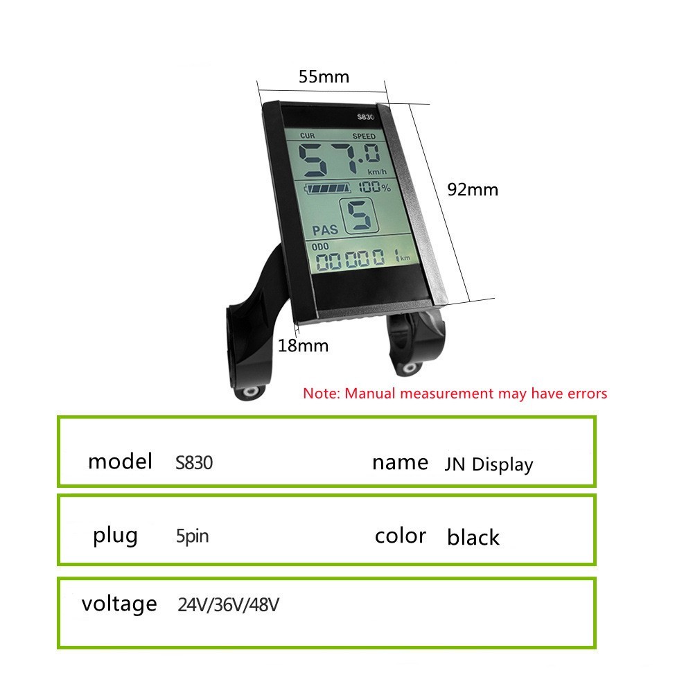EBike 24V 36V 48V E-Bike S830 LCD Display Screen Control Meter Panel SM Plug.